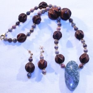 Jasper and wood Necklace Set